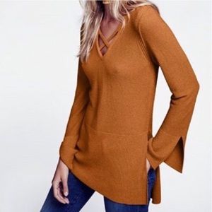 FREE PEOPLE Criss Cross Tunic Sweater Mustard